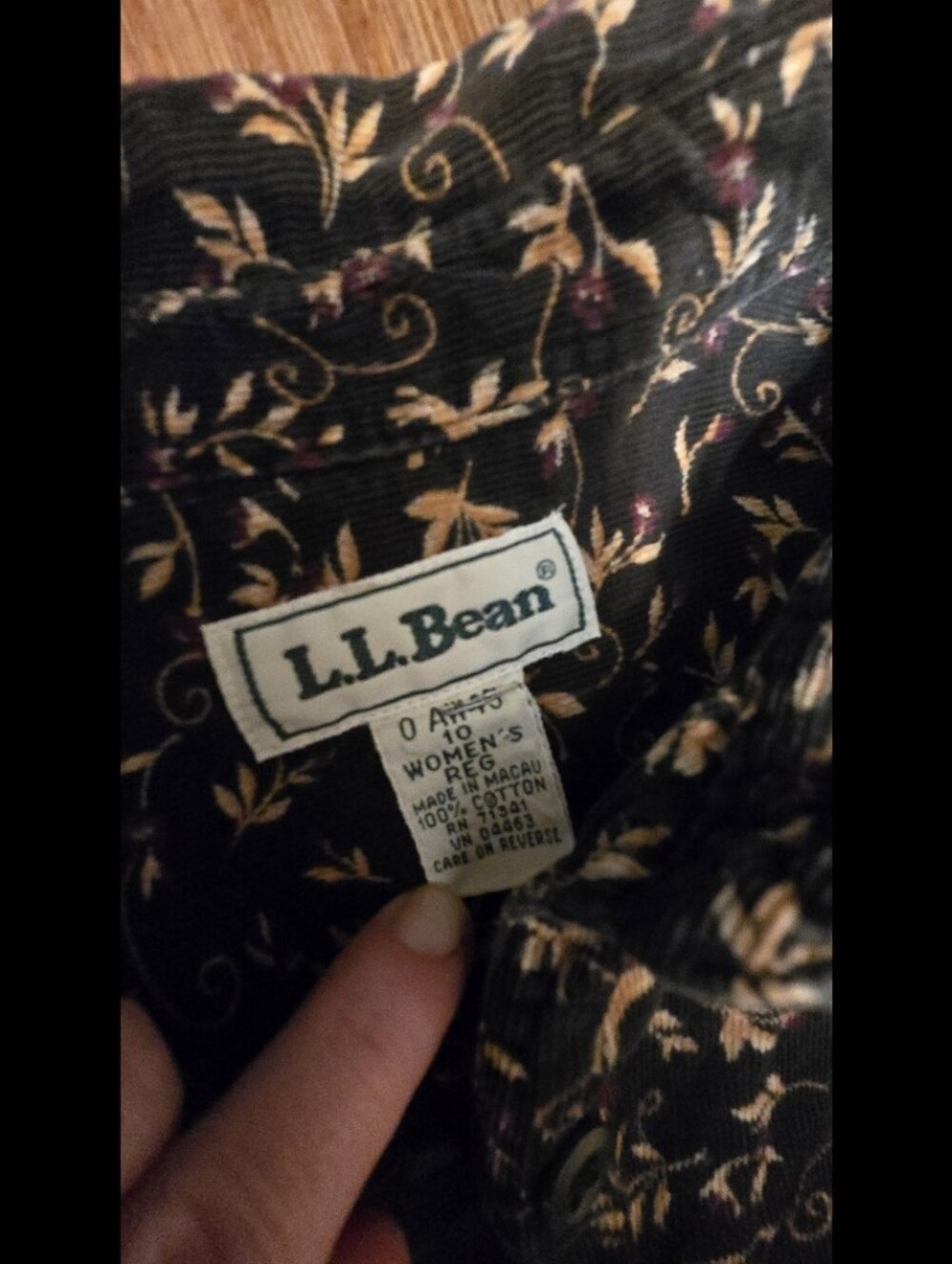 Vintage 90s L.L. Bean Floral Corduroy Button-Down Midi Dress Dark Brown Sz 10 - Picture 10 of 10